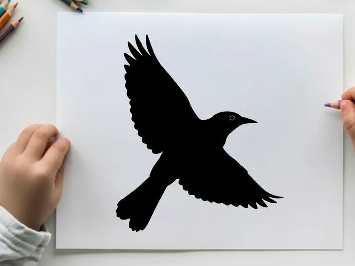Silhouette of a bird in flight with wings spread wide