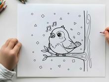 Singing bird on branch music notes vector illustration