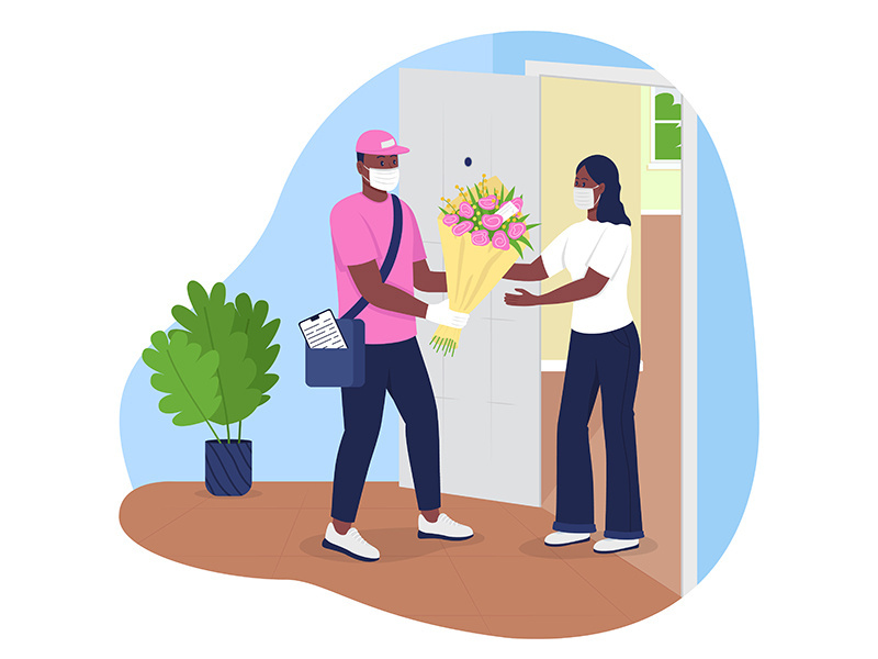 Flowers delivery during covid 2D vector web banner, poster