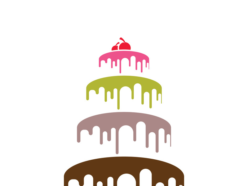 Sweet cake template logo design vector illustration of silhouette with cherries