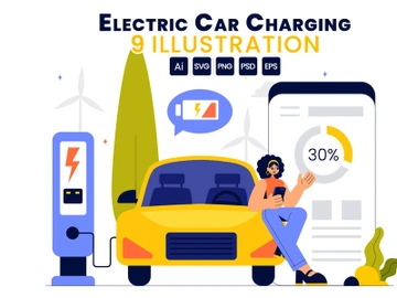 9 Electric Car Battery Charging Illustration preview picture