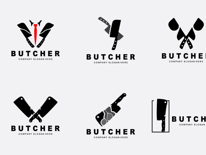 Butcher logo design, Knife Cutting Tool Vector Template, Product Brand Illustration Design For Butcher, Farm, Butcher Shop