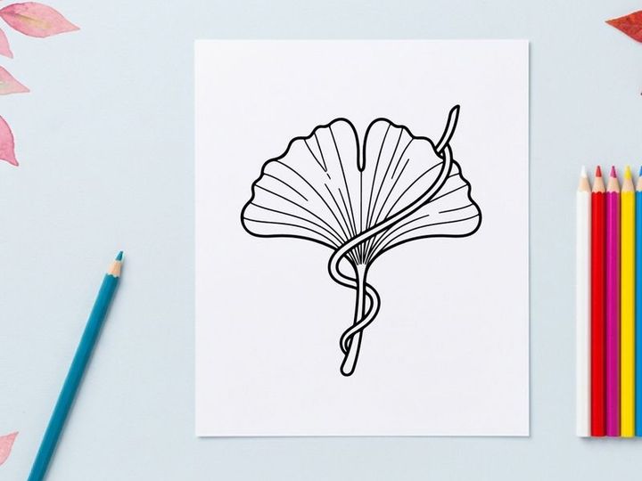 Ilustrasi Daun Ginkgo yang Elegan untuk Desain Alam dan Botani. Gambar botani artistik untuk proyek ramah lingkungan.