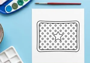 Christmas star and polka dot pattern coloring page for kids holiday activity sheet