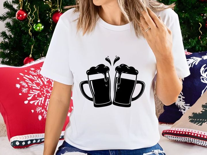 Two Frothy Beer Mugs Toasting