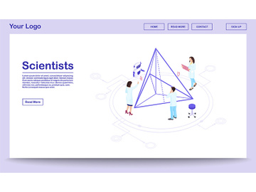 Computer assisted science isometric webpage template preview picture