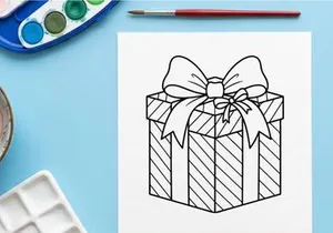 Christmas gift box line art illustration for coloring page and holiday design projects