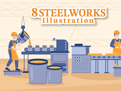 8 Steelworks and Hot Steel Pouring Illustration
