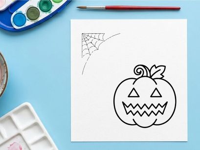Halloween pumpkin jack-o-lantern line art. Spooky carved gourd icon for autumn holiday.