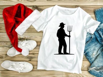 Traditional Farmer with Pitchfork Agriculture Silhouette