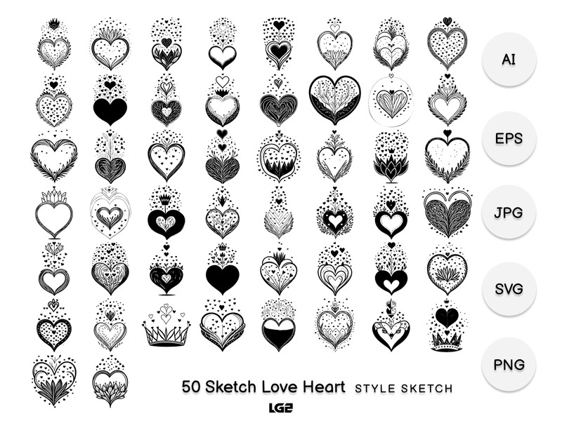 Sketch Love Heart Element Draw Black