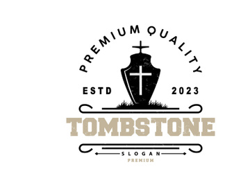 Tombstone Logo, Tomb Cemetery Cross, Vector Vintage Label, Retro Badge, Inspirational Design preview picture