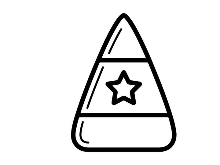Candy corn icon with a star. Festive Halloween sweet treat graphic design element.