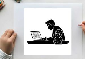 Silhouette of a man and child with laptop computer