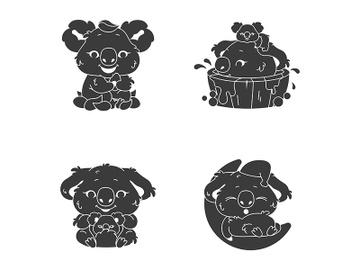 Cute koala kawaii character glyph icons set preview picture
