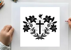 Christian symbolism cross lilies and dove silhouette