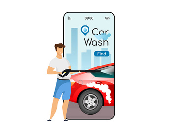Car wash cartoon smartphone vector app screen preview picture