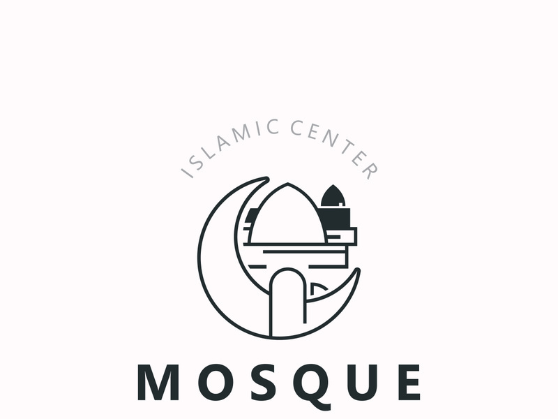 Mosque Logo design, simple islamic architecture, emblem symbol islamic center vector template