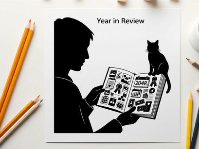 Silhouette of a person reading a newspaper with a cat on their lap