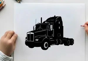 Silhouette of a large semi truck with sleeper cabin