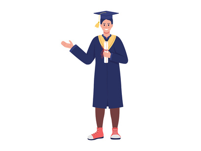 University and school graduates semi flat color vector characters set