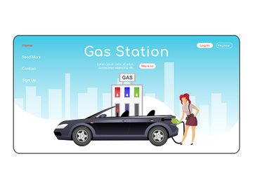 Gas station landing page flat color vector template preview picture