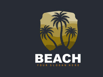 Coconut Tree Logo With Beach Atmosphere, Beach Plant Vector, Sunset View Design preview picture