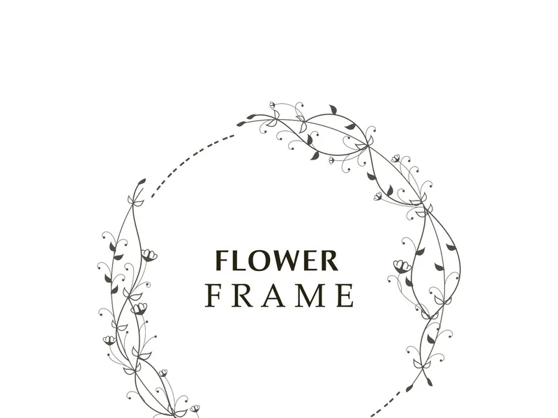 Floral frame flower round shape emblem logotype isolated on white background, leaves luxury linear logo circle style boutique