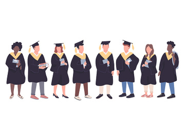 College graduates flat color vector faceless characters set preview picture