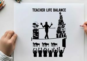 Teacher life balance silhouette of educator juggling responsibilities