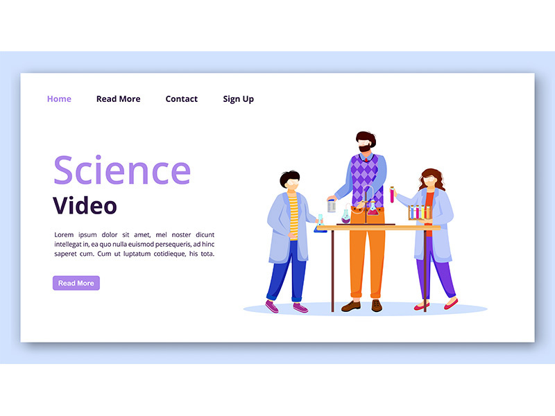 Science video landing page vector template