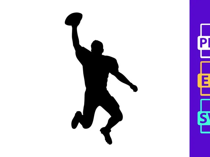 American football player catching a ball in mid air silhouette