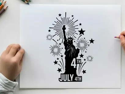 Ilustração vetorial de fogos de artifício da Estátua da Liberdade – 4 de Julho
