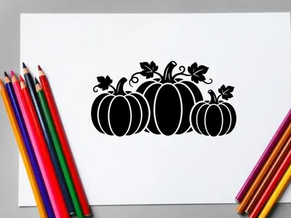 Silhouette of Pumpkins with Leaves for Fall or Halloween Decor