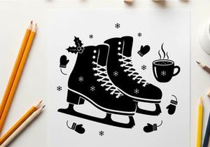 Silhouette of ice skates and winter accessories