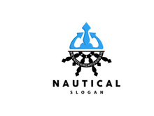 Ship Steering Logo, Steering Wheel Boat Ship Yacht Compass Vector,