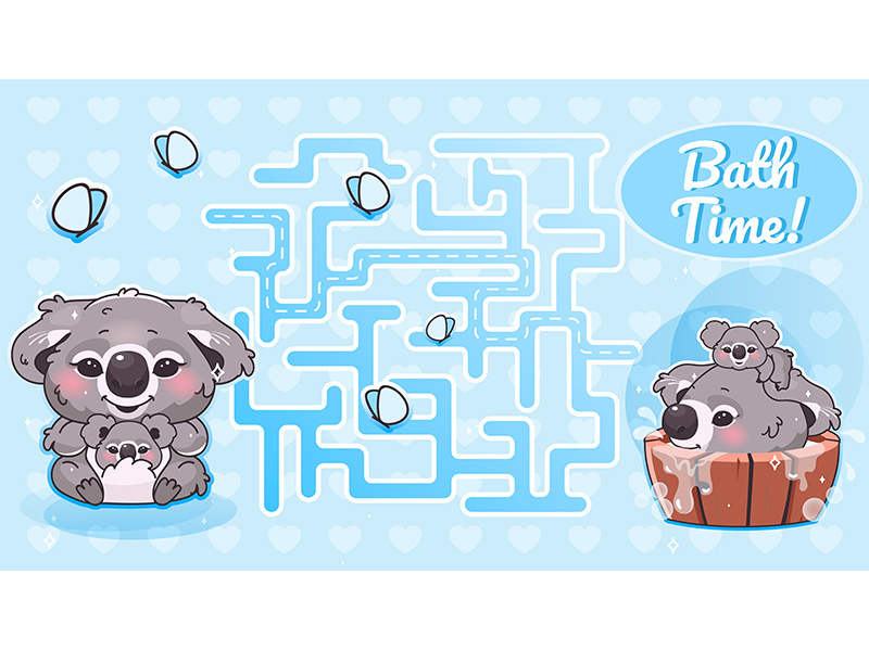 Bath time labyrinth with cartoon character template