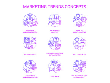 Marketing trends purple gradient concept icons set preview picture