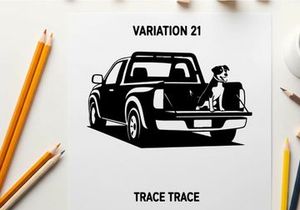Silhouette of a pickup truck with dog in the back