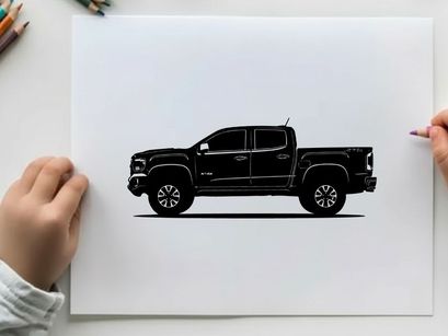 Silhouette of a black pickup truck on a white background