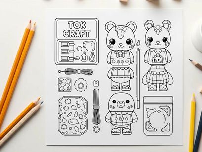 Cute bear tok craft DIY kit vector illustration flat design