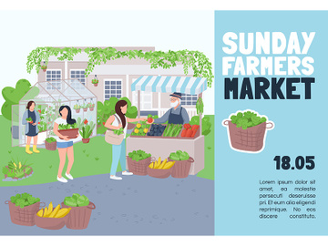 Sunday farmers market banner flat vector template preview picture