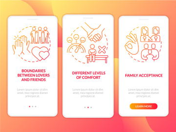 Issues within LGBT couples red gradient onboarding mobile app screen preview picture