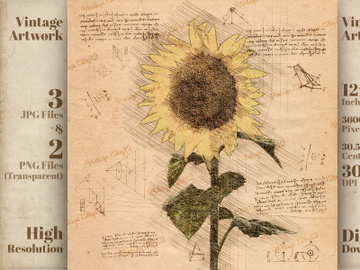 Sunflower in Vintage Steampunk Da Vinci Drawing Style preview picture