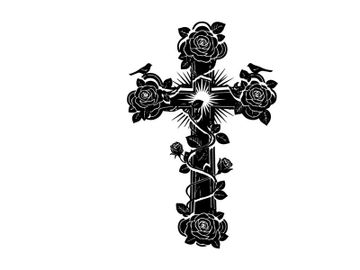 Silhouette of a cross with roses and birds silhouette preview picture