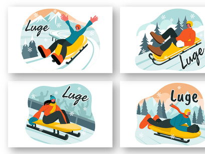 9 Winter Luge Sledding Illustration