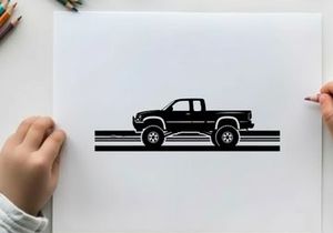 Silhouette of a pickup truck on a road