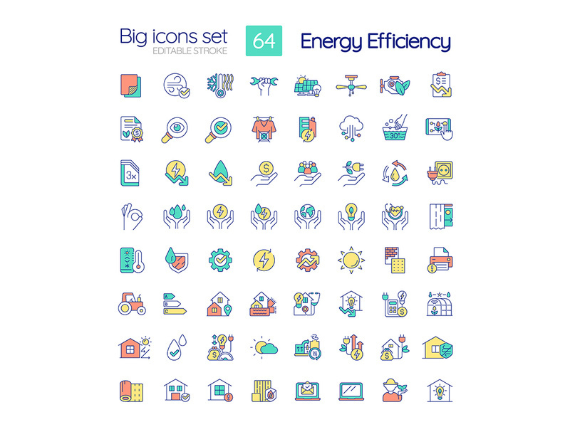 Energy efficiency RGB color icons set