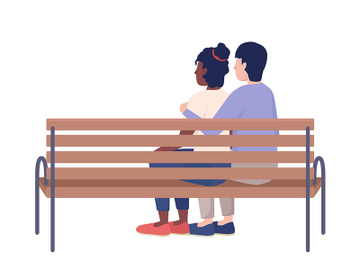 Embracing couple on bench semi flat color vector characters preview picture
