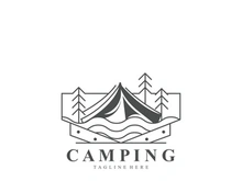 Camping logo or illustration monoline or line art style tent template design